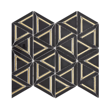 โมเสคหินอ่อน TIMELESS TILES รุ่น GRACE 35X31 ซม. สีดำ ตกแต่งสเตนเลสสีทอง_0